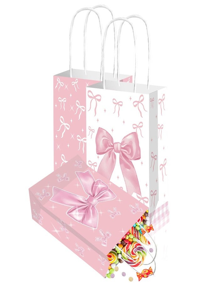 Qpout 12 PCS Bow Gift Bags Bulk, Small Pink Gift Bag, Coquette Goodie Bag, Pink Bow Party Favor Bags Paper Treat Candy Snack Bag for Girls Birthday Baby Shower Wedding - Image 5